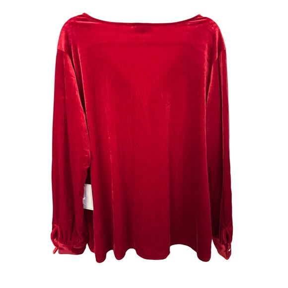 NWT! 1. State Red Long Sleeve Button VNeck Velvet Blouse - Picture 9 of 10